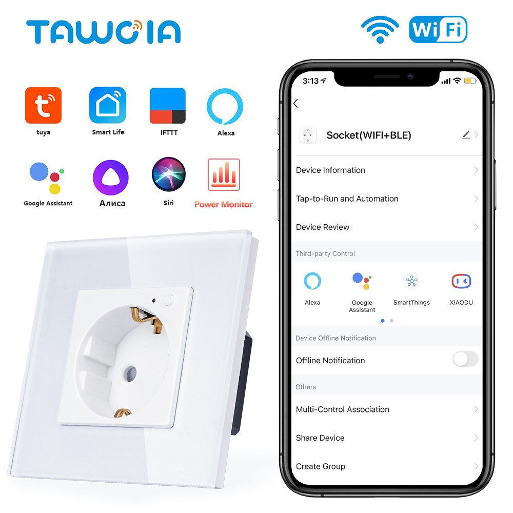 Smart Home Yandex - TAWOIA Wifi-stopcontact EU-standaard glazen frame Power