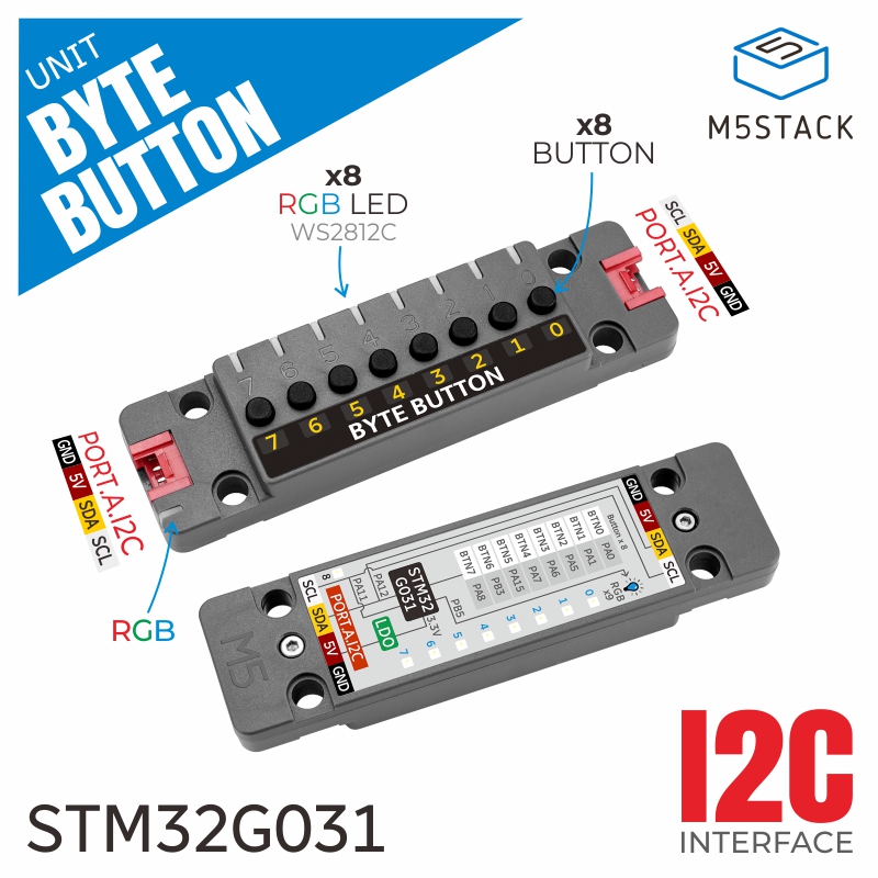 Smart Home Integration - M5Stack officiële unit: ByteButton, 8-kanaals tactiele