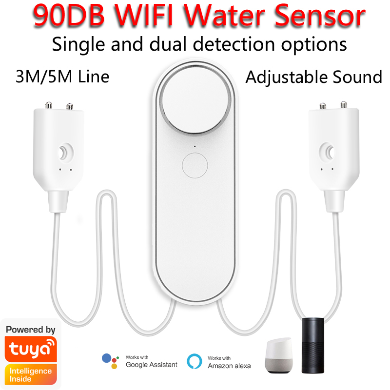 Wifi Water Leak Detector - 3M/5M WiFi Waterlekdetector 90DB Dual Water
