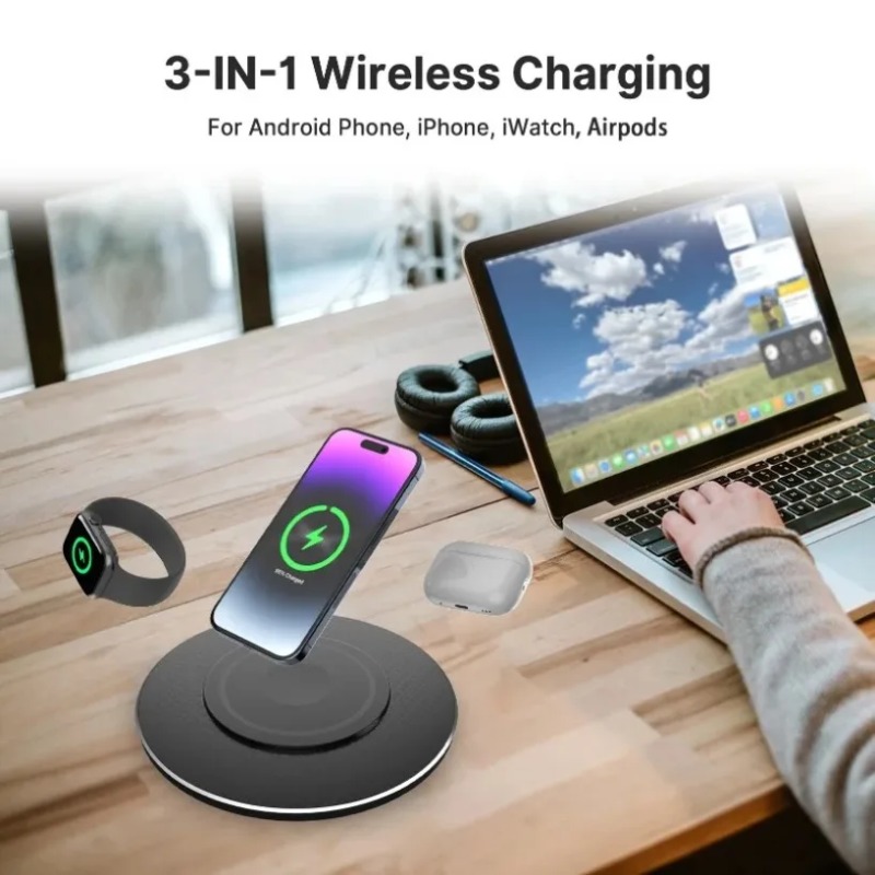 Smart Home Design - Compacte 15W 3-in-1 draadloze oplaadpad, snellaadstation
